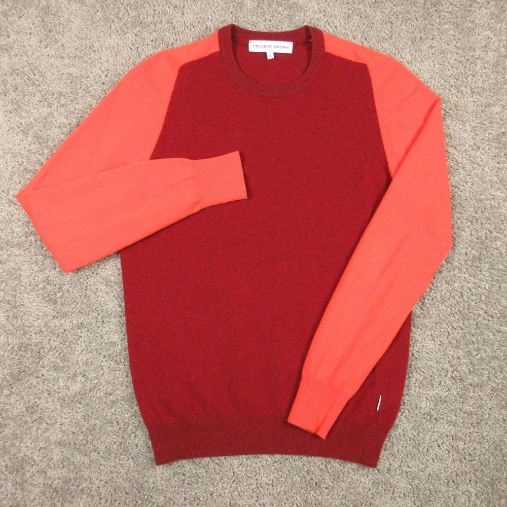 Orelebar Brown Sweater Mens Medium Red Orange Knit Wool Raglan Knit Pullover EUC